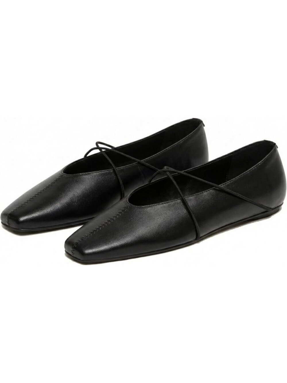 Women's Square Toe Ballet Flats Black Criss-Cross Straps Slip On Mary Jane Flat